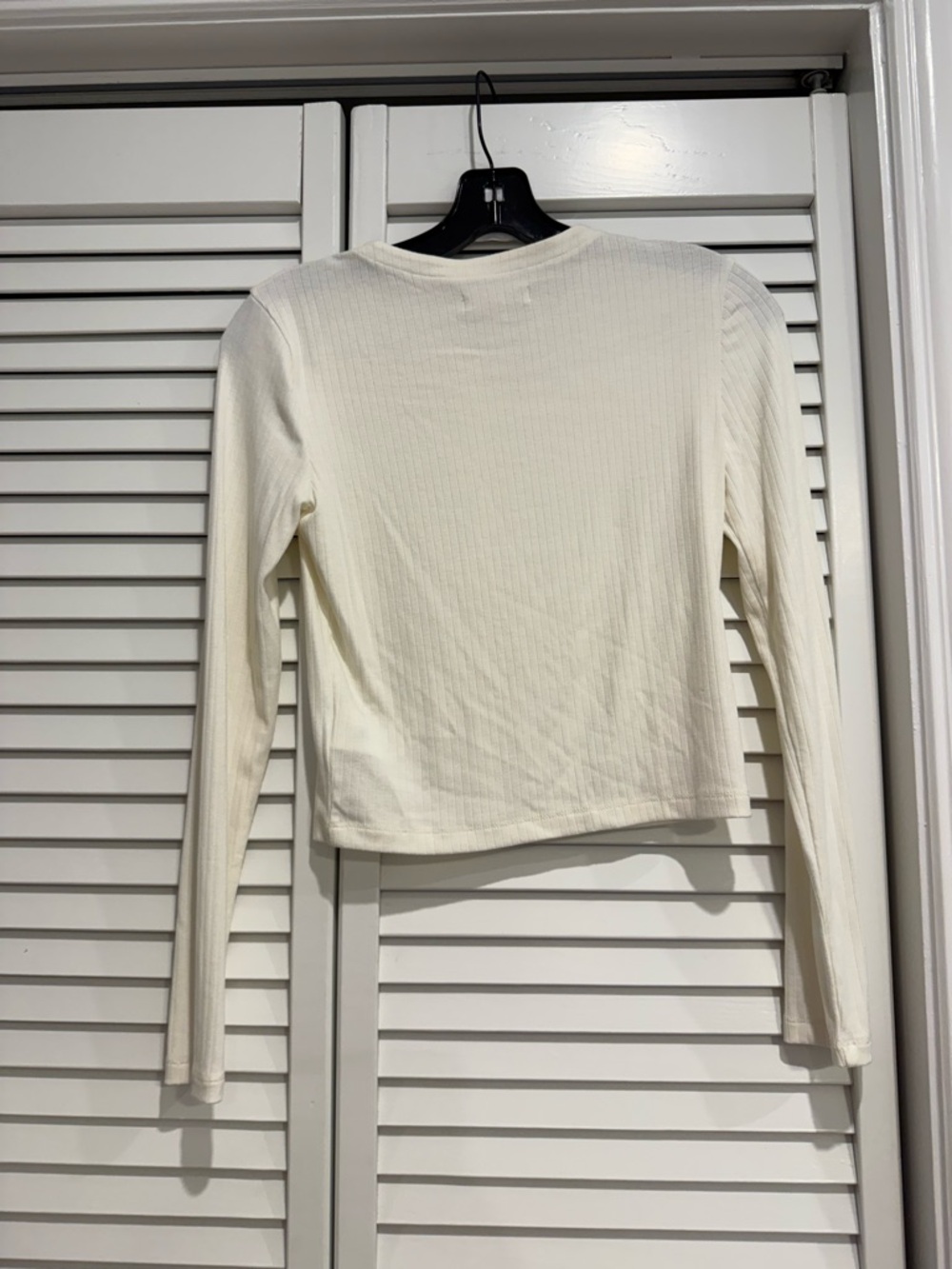 Madewell Cream Ribbed Button-Front Long-Sleeve Top - Picture 3 of 3